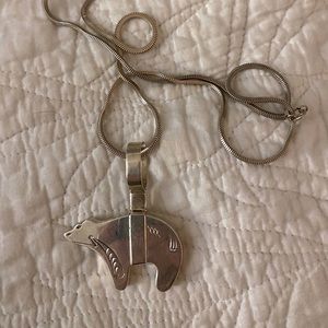 Authentic Large Native American Bear Totem Sterling 925 30” Necklace